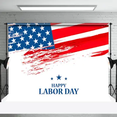 Retro American Flag White Happy Labor Day Backdrop