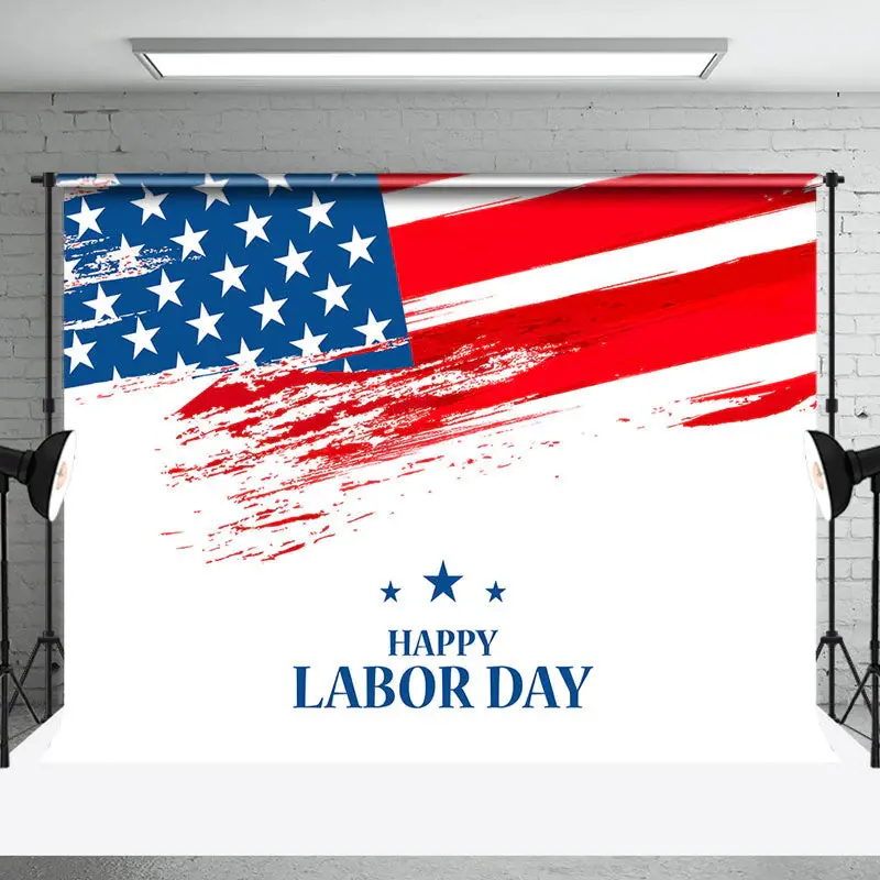 Retro American Flag White Happy Labor Day Backdrop