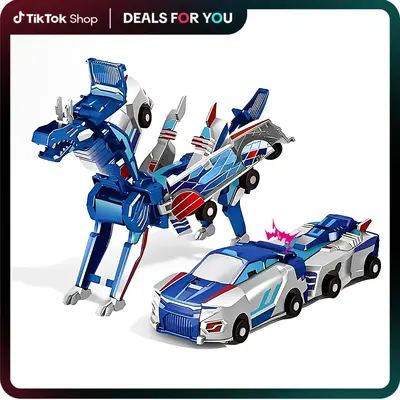 Hotfree Dinosaur Transformer Car Toy, Magnetic Cars Transform into Dinosaurs Flying Dragon, Fun Collision Transforming Car To...