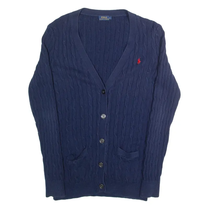 POLO RALPH LAUREN Womens Cardigan Blue Cable Knit L