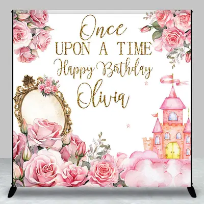Pink Floral Castle Mirror Custom Birthday Backdrop - Aperturee