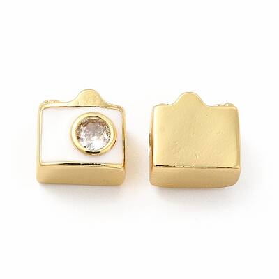 Brass Micro Pave Cubic Zirconia Beads