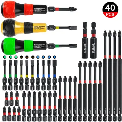 Impact Drill Bit Set with Screwdriver Handle, PH2 1/4 Inch Hex Shank Cross Impact Drill Bit Set for Home Building, Electronic...