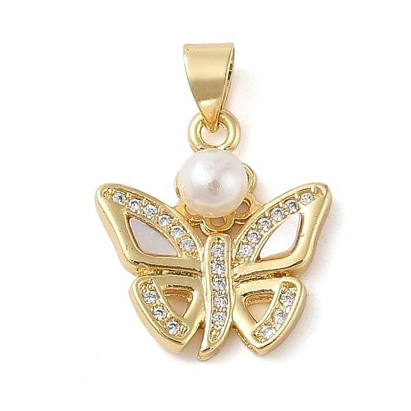 Brass & Shell & Clear Cubic Zirconia Pendants