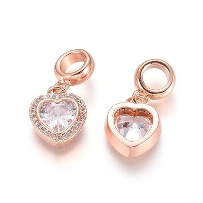 Brass Micro Pave Cubic Zirconia European Dangle Charms