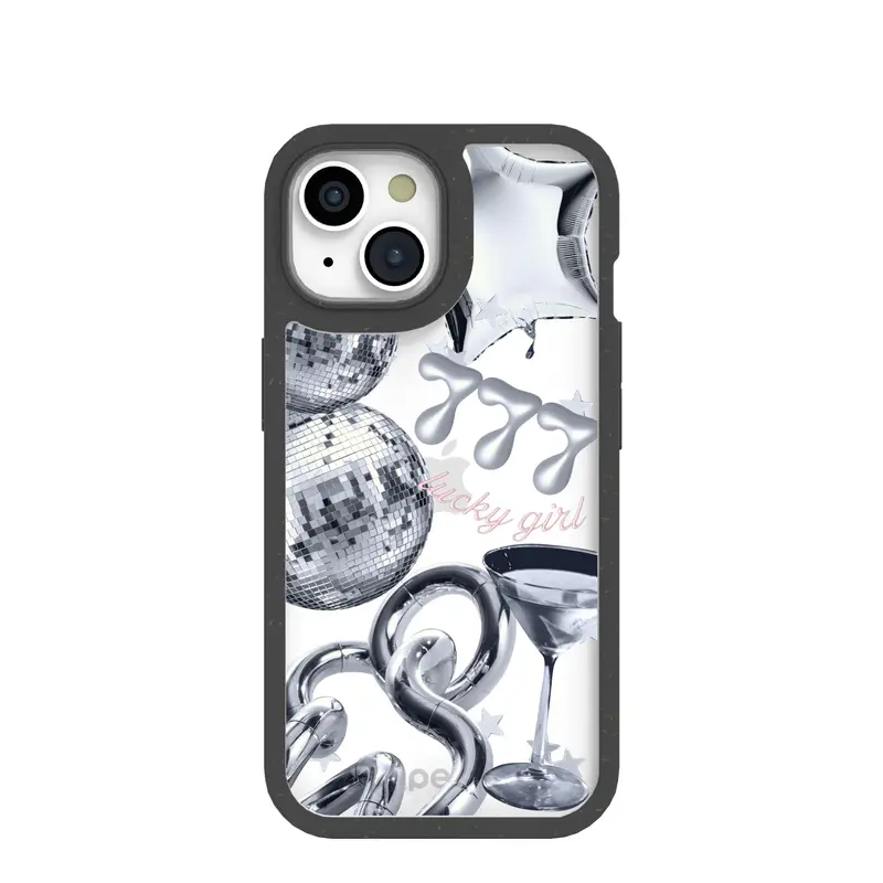 Clear Cosmic Luck iPhone 15 Case With Black Ridge