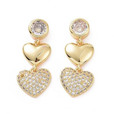 Clear Cubic Zirconia Double Heart Dangle Stud Earrings