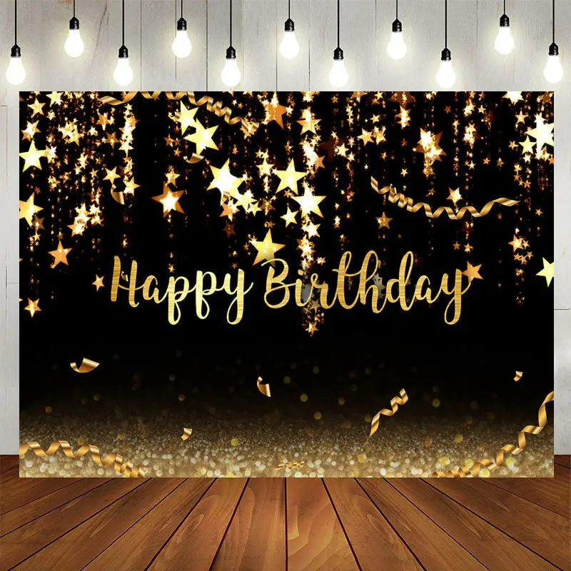 Aperturee Black Gold stars Bokeh Birthday Backdrop