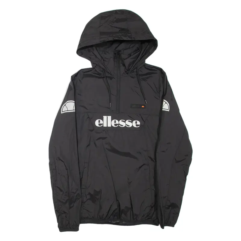 ELLESSE Mens Anorak Jacket Black Nylon Hooded S