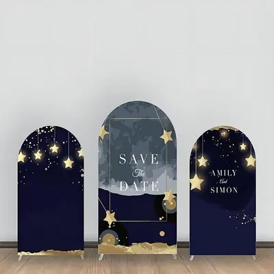 Dark Blue Night Planet Golden Star Arch Backdrop Kit - Aperturee