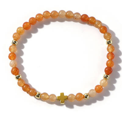 Elegant European Style Cross Red Aventurine Beaded Bracelet for Women