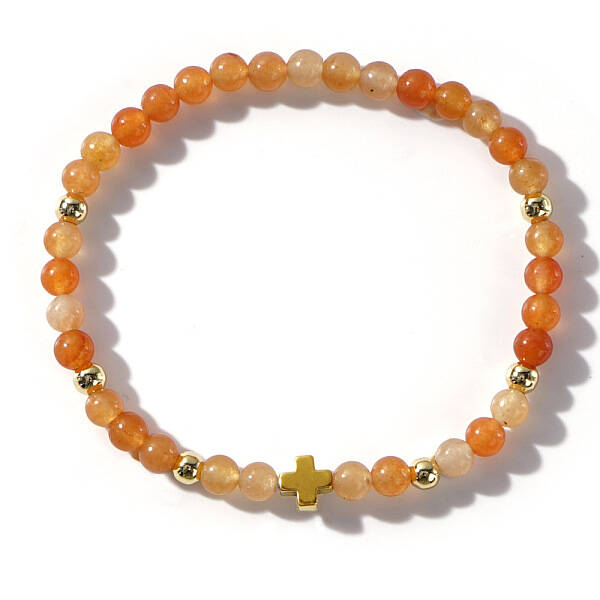 Elegant European Style Cross Red Aventurine Beaded Bracelet for Women