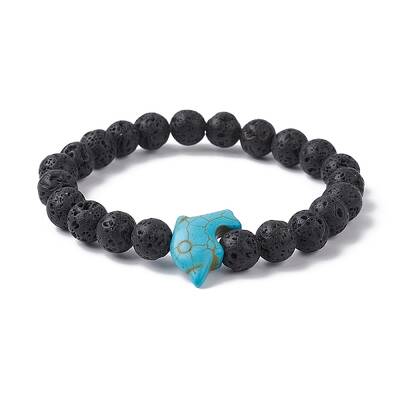 Natural Lava Rock & Synthetic Turquoise Dolphin Beaded Stretch Bracelets