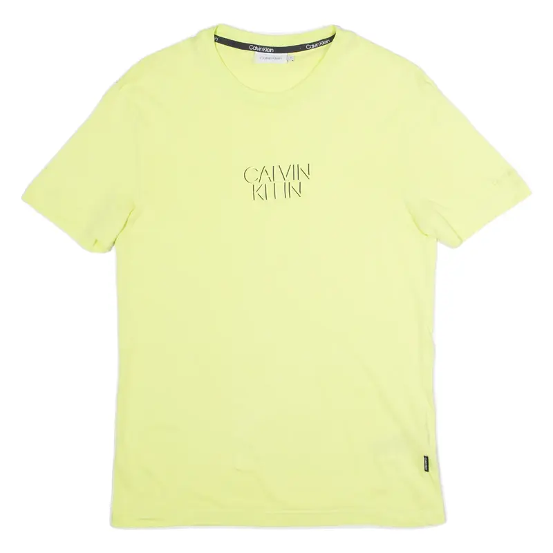 CALVIN KLEIN Mens T-Shirt Yellow Crew Neck XS