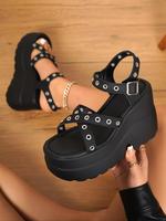 Women's Fashionable Studded Decor Platform Sandals, Casual Comfortable Platform Sandals for Summer, Female All-match Round To...