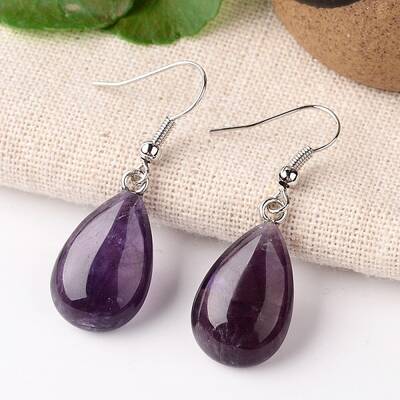 Natural Amethyst Teardrop Dangle Earrings