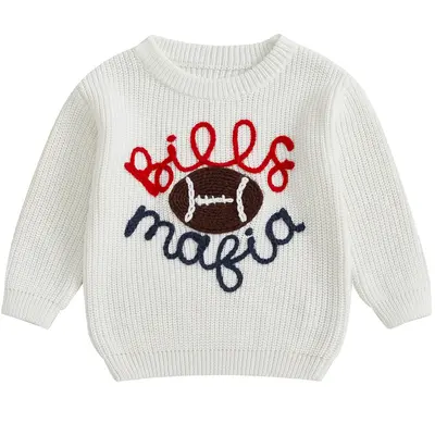 Toddler Baby Girl Boy Knit Football Sweater Long Sleeve Pumpkin Sweasthirt Fall Winter Clothes Football Outfits