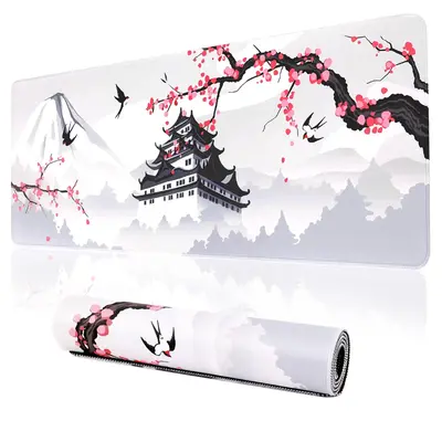 Cherry Blossom Scenery Pattern Extended Mouse Pad, 1 Count Rectangle Non-slip Gaming Mouse Pad, Office Desk Keyboard Pad fo...