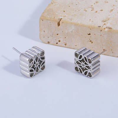 Exquisite Hollow Flower Pattern Square Brass Stud Earrings