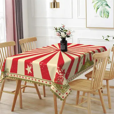 White Red Star Stripes Vintage Rectangle Tablecloth - Aperturee