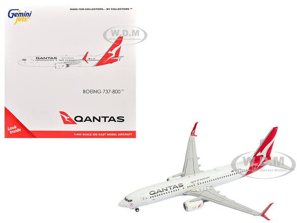 Boeing 737-800 Commercial Aircraft Qantas Airways (VH-VZW) White with Red Tail 1/400 Diecast Model Airplane by GeminiJets