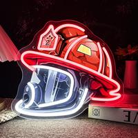 Firefighter Helmet Design Neon Sign, USB Powered LED Neon Sign, Modern Mood Lighting, Gift for Firefighters and Fire Station ...