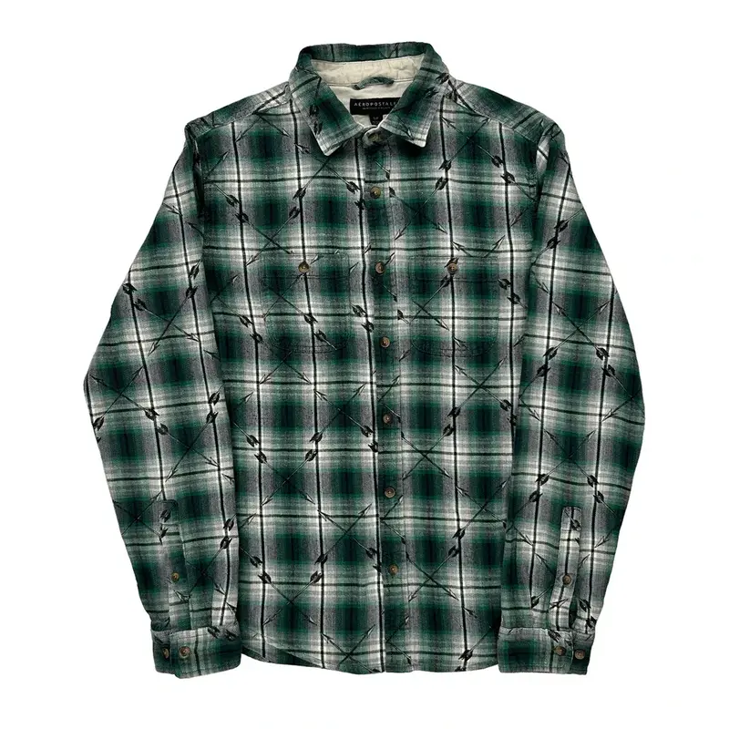 Aeropostale Checked Flannel Shirt - Small Green Cotton