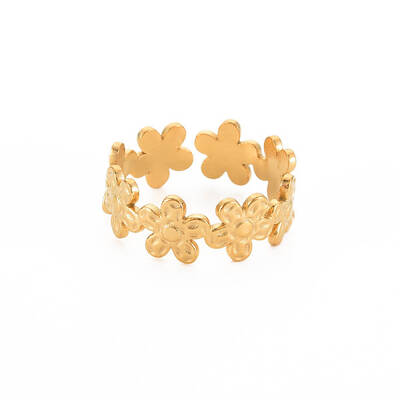 Ion Plating(IP) 304 Stainless Steel Flower Wrap Open Cuff Ring for Women