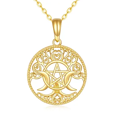 14K Gold Witches Knot Pendant Necklace