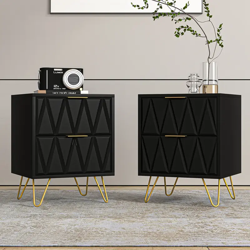 Spaco Modern Black Nightstand Set of 2,Double End Side Table with 2 Drawers,Stylish Bedside Table for Bedroom and Living Room...