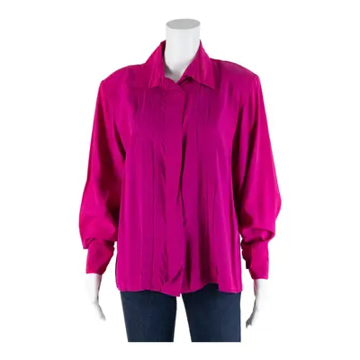 DIVERSITY Frill Detail Blouse Pink 90s Collared Long Sleeve Womens M