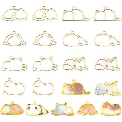 OLYCRAFT 14pcs Hibernator Theme Open Bezel Charms 7-Style Alloy Frame Pendants Hollow Resin Frames with Loop for Resin Jewelr...
