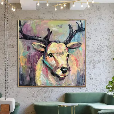 Abstract Deer Art Canvas Original Animal Painting Vibrant Wall Art Heavy Textured Art Commissioned Oil Painting Wall Hanging ...