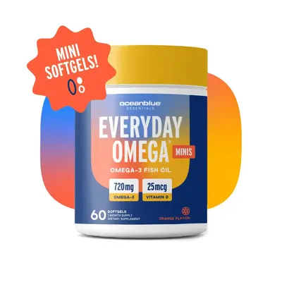 OceanBlue Essentials Everyday Omega Minis β 60ct β Burpless Fish Oil with Vitamin D3 β for Heart and Immune Support β...