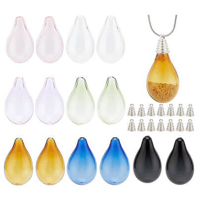14Pcs 7 Colors Blown Glass Teardrop Bubble Vial