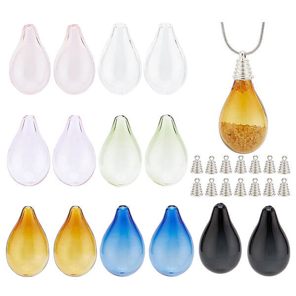 14Pcs 7 Colors Blown Glass Teardrop Bubble Vial