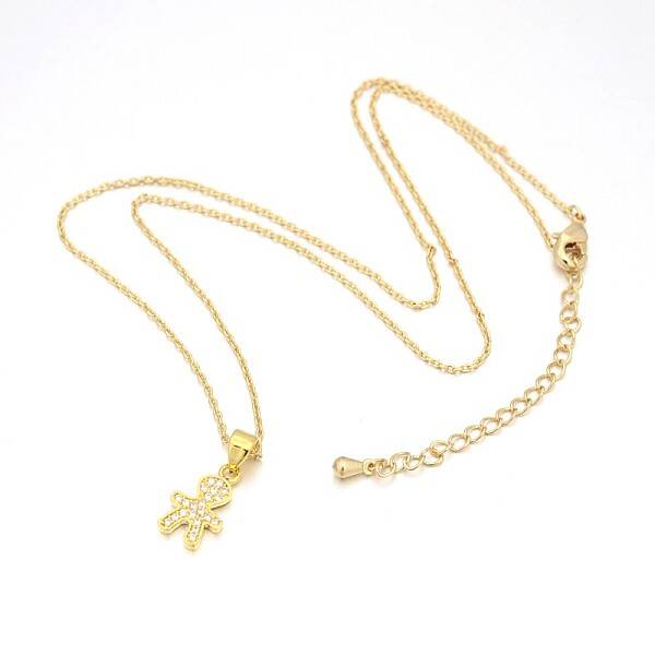 Human/Boy Real 18K Gold Plated Plated Alloy Micro Pave Cubic Zirconia Pendant Necklaces