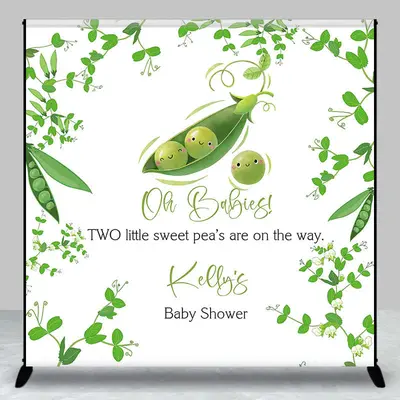 Green Little Sweet Peas Custom Baby Shower Backdrop - Aperturee