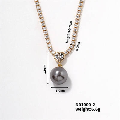 Elegant Pearl Pendant with Shiny Diamond Chain Necklace Jewelry for Women