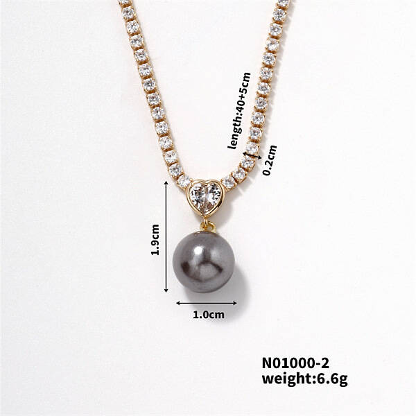 Elegant Pearl Pendant with Shiny Diamond Chain Necklace Jewelry for Women