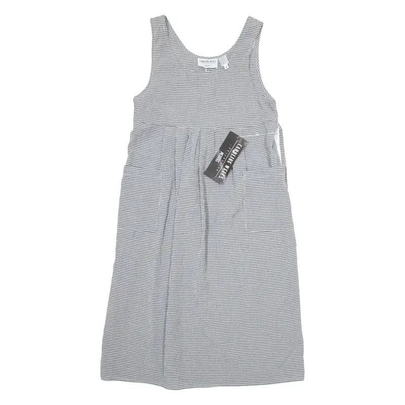 CARLOLINE WELLS Womens A-Line Dress Black Linen Gingham Knee Length UK 8
