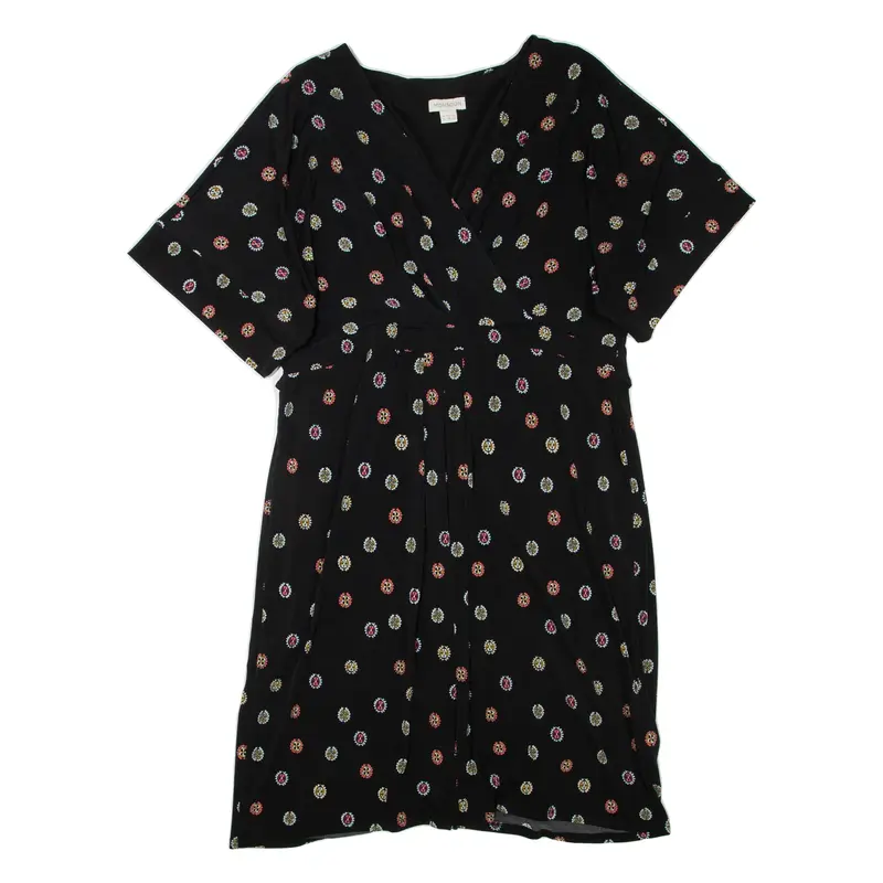 MONSOON Womens Day Dress Black Viscose Spotted Short Sleeve Knee Length UK 18