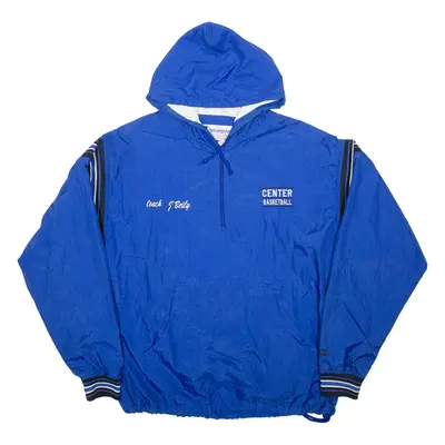 CHAMPION Center Basketball 1/4 Zip Mens Anorak Jacket Blue Nylon Hooded L