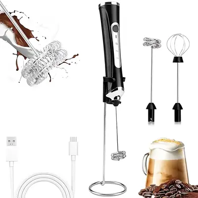 Kitchen Powerful Milk Frother with Stand Handheld rechargeable mixer Drink Foam Mixer for Coffee Lattes Cappuccinos Electric ...