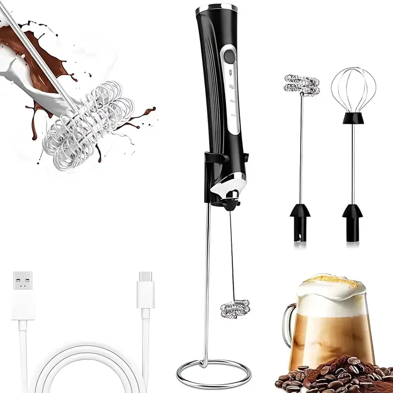 Kitchen Powerful Milk Frother with Stand Handheld rechargeable mixer Drink Foam Mixer for Coffee Lattes Cappuccinos Electric ...