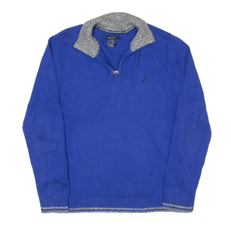 NAUTICA Jumper Blue Chunky Knit 1/4 Zip Boys L