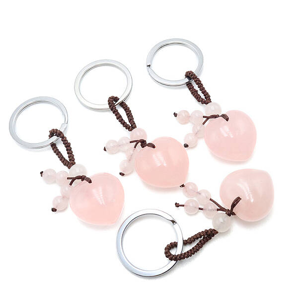 Handmade Knitting Natural Rose Quartz Pendant Keychains