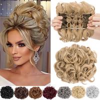 Short Messy Curly Hair Bun Extension Easy Stretch Hair Combs Clip In Ponytail Extension Scrunchie Chignon Ponytail Hairpieces...