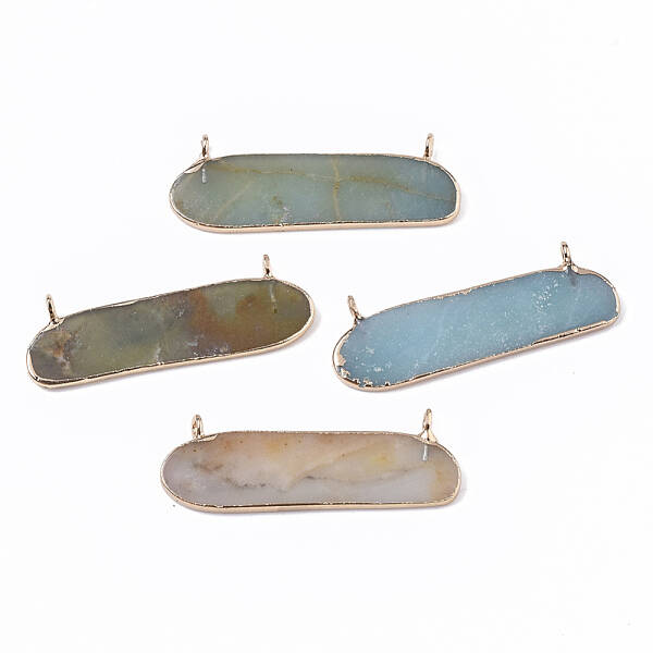 Edge Golden Plated Natural Flower Amazonite Pendants