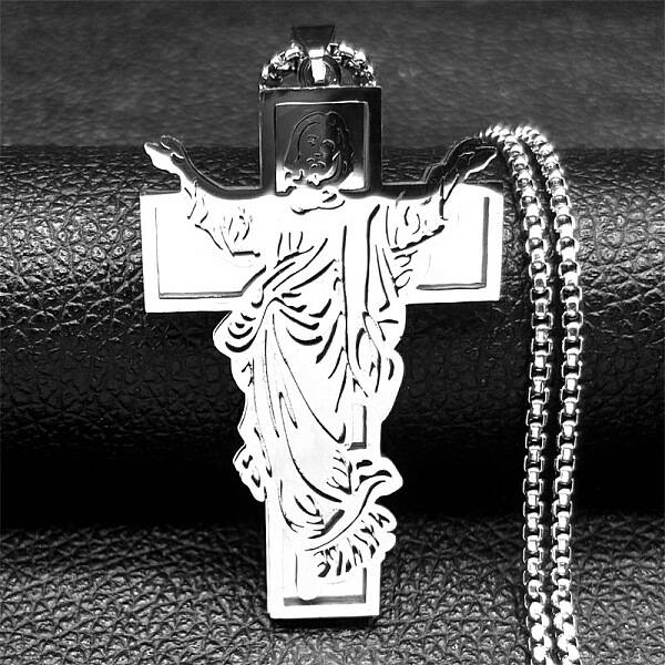 304 Stainless Steel Juses Cross Pendant Necklaces